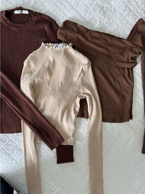 3 NA-KD Ribbed Tops  in Chocolate, Brown & Cream All Size XS